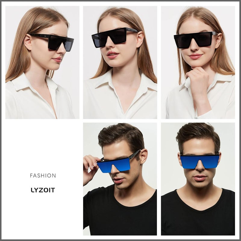 LYZOIT Square Oversized Sunglasses for Women Men Big Flat Top Fashion Shield Large UV Protection Rimless Shades - Image 5